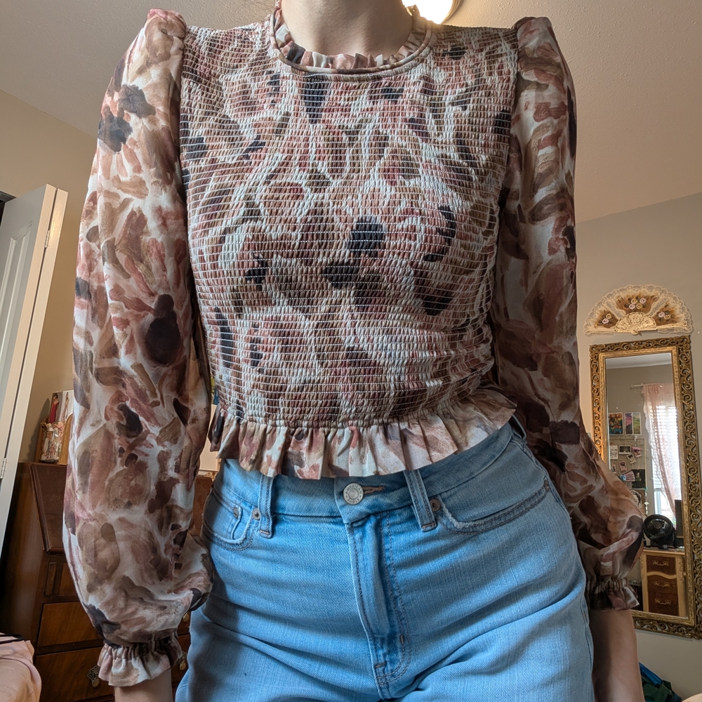 Wilfred Floral Smocked Blouse - Brown and Pink